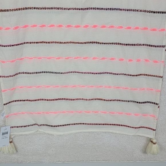 J. Jill Multi Color Cream Textured Striped Bohemian Scarf Made In India NEW - Picture 3 of 8